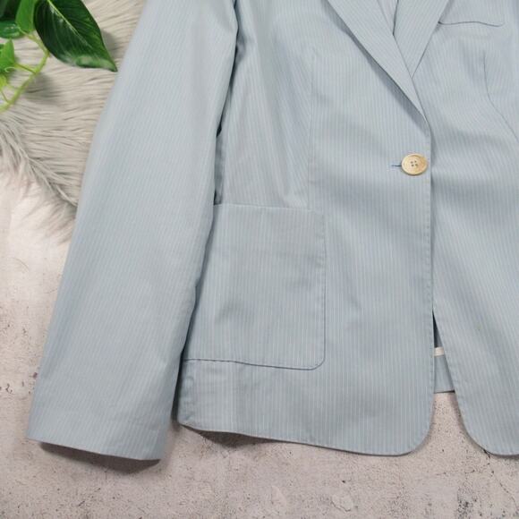PIAZZA SEMPIONE Blue Pinstriped Single Button Blazer Italian Size 44 US Size 8 - Picture 7 of 13